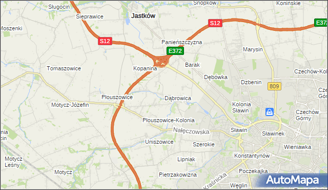mapa Dąbrowica gmina Jastków, Dąbrowica gmina Jastków na mapie Targeo