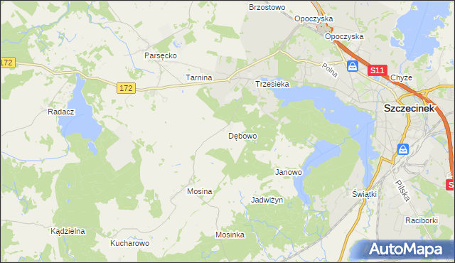 mapa Dębowo gmina Szczecinek, Dębowo gmina Szczecinek na mapie Targeo