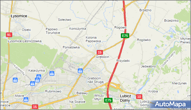 mapa Grębocin gmina Lubicz, Grębocin gmina Lubicz na mapie Targeo