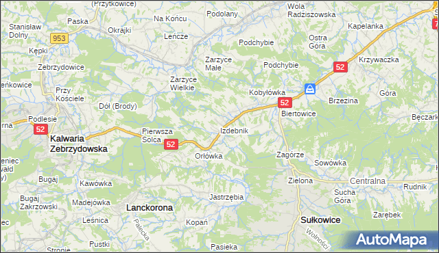 mapa Izdebnik gmina Lanckorona, Izdebnik gmina Lanckorona na mapie Targeo