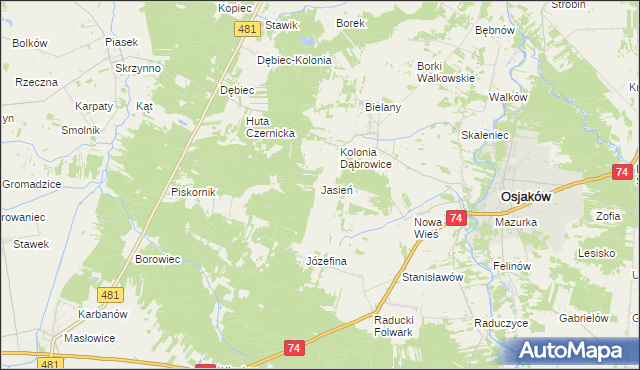 mapa Jasień gmina Osjaków, Jasień gmina Osjaków na mapie Targeo