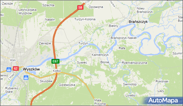 mapa Kamieńczyk gmina Wyszków, Kamieńczyk gmina Wyszków na mapie Targeo