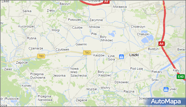 mapa Kaszów gmina Liszki, Kaszów gmina Liszki na mapie Targeo