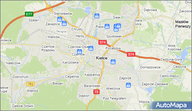 mapa Kielc, Kielce na mapie Targeo