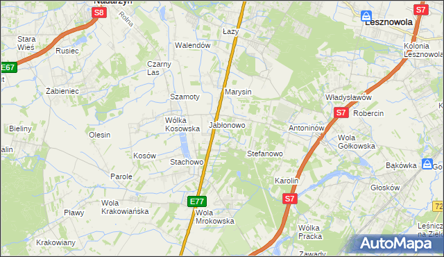 mapa Kolonia Warszawska gmina Lesznowola, Kolonia Warszawska gmina Lesznowola na mapie Targeo