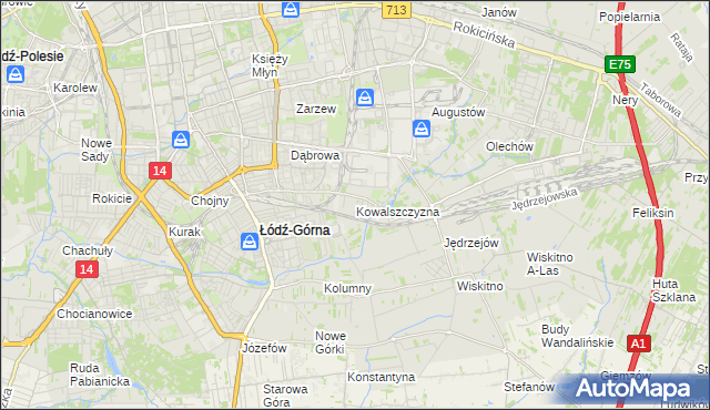 mapa Kowalszczyzna gmina Łódź, Kowalszczyzna gmina Łódź na mapie Targeo