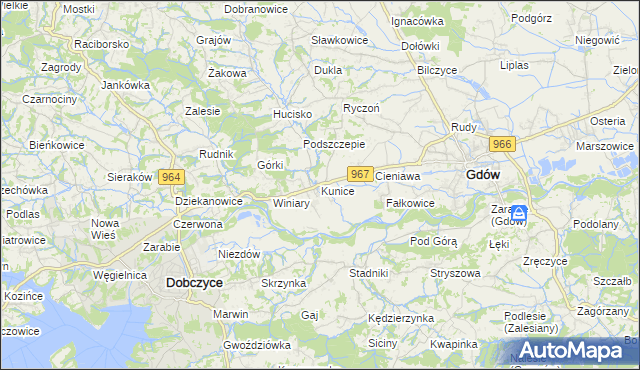 mapa Kunice gmina Gdów, Kunice gmina Gdów na mapie Targeo