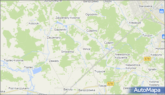 mapa Mińce, Mińce na mapie Targeo