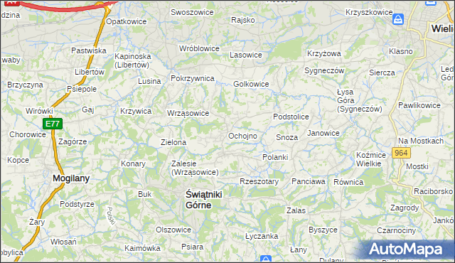 mapa Ochojno, Ochojno na mapie Targeo