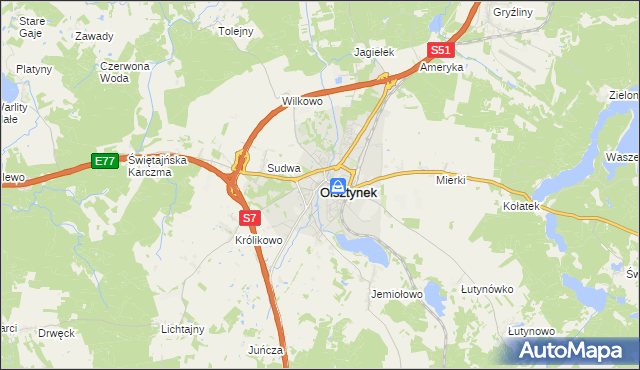 mapa Olsztynek, Olsztynek na mapie Targeo