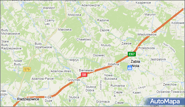 mapa Osowiec gmina Żabia Wola, Osowiec gmina Żabia Wola na mapie Targeo