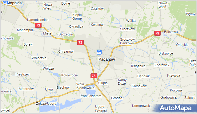 mapa Pacanów powiat buski, Pacanów powiat buski na mapie Targeo