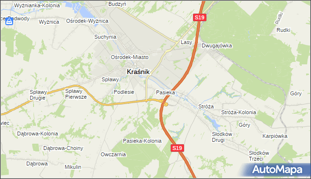 mapa Pasieka gmina Kraśnik, Pasieka gmina Kraśnik na mapie Targeo