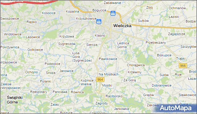 mapa Pawlikowice gmina Wieliczka, Pawlikowice gmina Wieliczka na mapie Targeo
