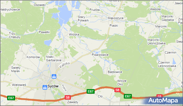 mapa Pisarzowice gmina Kobyla Góra, Pisarzowice gmina Kobyla Góra na mapie Targeo