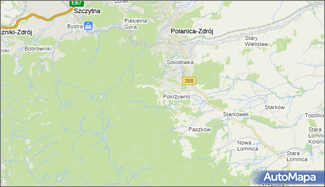 mapa Pokrzywno gmina Bystrzyca Kłodzka, Pokrzywno gmina Bystrzyca Kłodzka na mapie Targeo