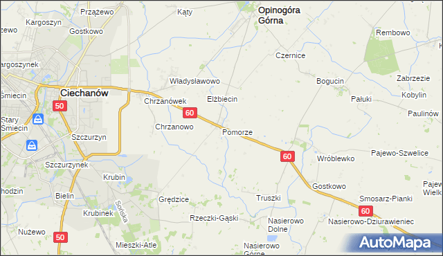 mapa Pomorze gmina Opinogóra Górna, Pomorze gmina Opinogóra Górna na mapie Targeo
