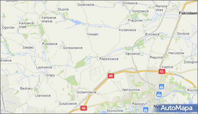 mapa Radzikowice, Radzikowice na mapie Targeo