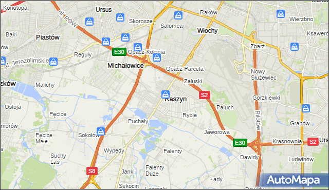 mapa Raszyn powiat pruszkowski, Raszyn powiat pruszkowski na mapie Targeo