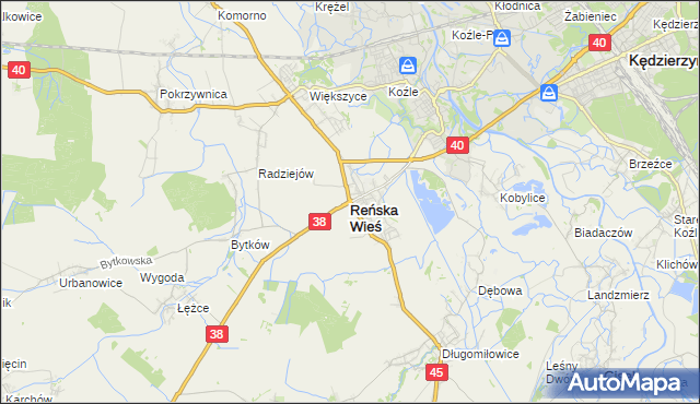 mapa Reńska Wieś powiat kędzierzyńsko-kozielski, Reńska Wieś powiat kędzierzyńsko-kozielski na mapie Targeo