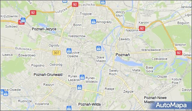 mapa Stare Miasto gmina Poznań, Stare Miasto gmina Poznań na mapie Targeo