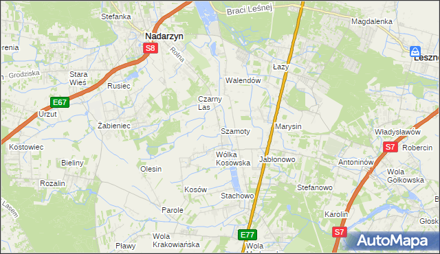 mapa Szamoty gmina Nadarzyn, Szamoty gmina Nadarzyn na mapie Targeo