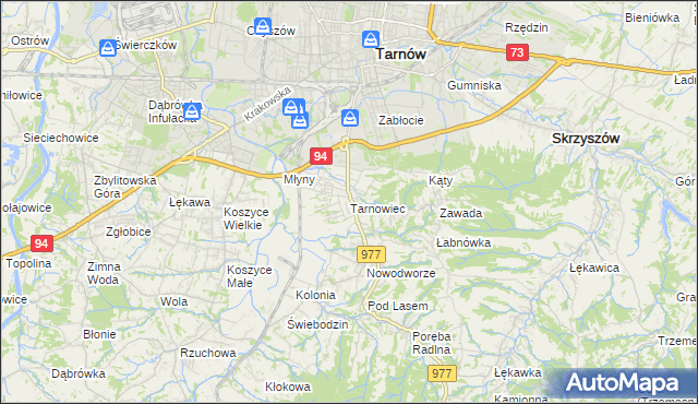 mapa Tarnowiec gmina Tarnów, Tarnowiec gmina Tarnów na mapie Targeo