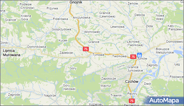 mapa Tymowa gmina Czchów, Tymowa gmina Czchów na mapie Targeo