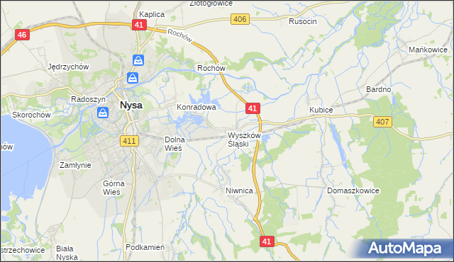 mapa Wyszków Śląski, Wyszków Śląski na mapie Targeo