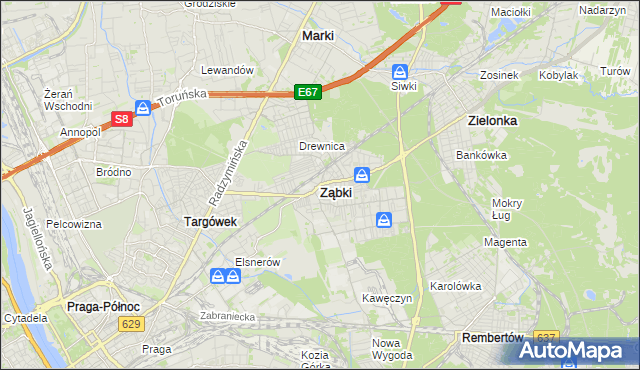 mapa Ząbki powiat wołomiński, Ząbki powiat wołomiński na mapie Targeo