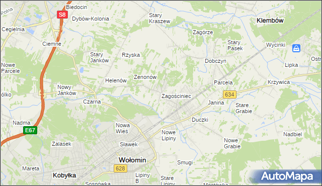 mapa Zagościniec gmina Wołomin, Zagościniec gmina Wołomin na mapie Targeo