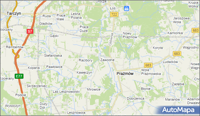 mapa Zawodne, Zawodne na mapie Targeo