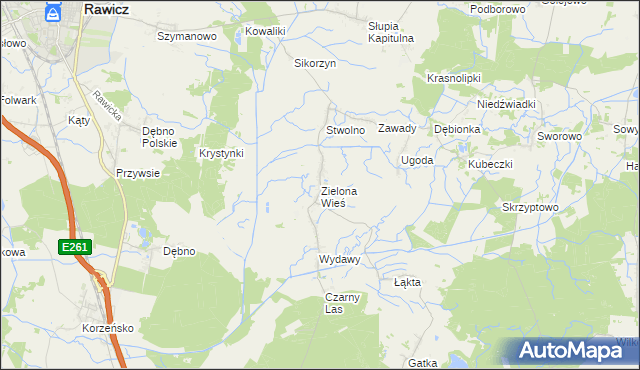 mapa Zielona Wieś gmina Rawicz, Zielona Wieś gmina Rawicz na mapie Targeo
