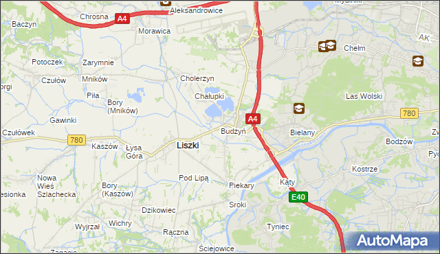 mapa Budzyń gmina Liszki, Budzyń gmina Liszki na mapie Targeo