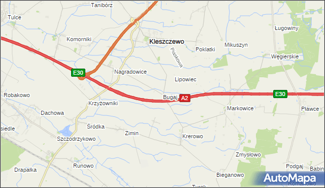 mapa Bugaj gmina Kleszczewo, Bugaj gmina Kleszczewo na mapie Targeo