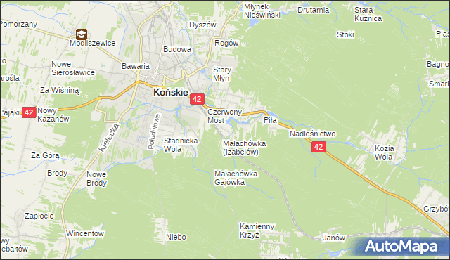 mapa Górny Młyn gmina Końskie, Górny Młyn gmina Końskie na mapie Targeo