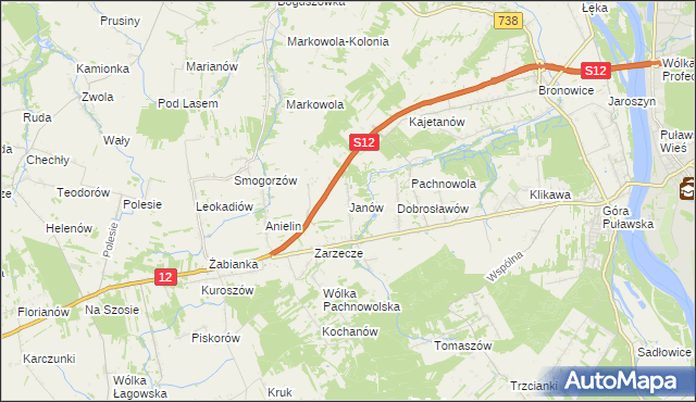 mapa Janów gmina Puławy, Janów gmina Puławy na mapie Targeo
