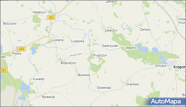 mapa Puszczyn gmina Pełczyce, Puszczyn gmina Pełczyce na mapie Targeo