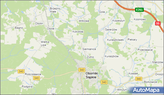 mapa Siemianice gmina Oborniki Śląskie, Siemianice gmina Oborniki Śląskie na mapie Targeo