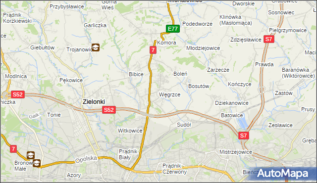 mapa Węgrzce gmina Zielonki, Węgrzce gmina Zielonki na mapie Targeo