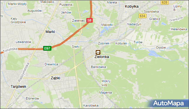 mapa Zielonka powiat wołomiński, Zielonka powiat wołomiński na mapie Targeo