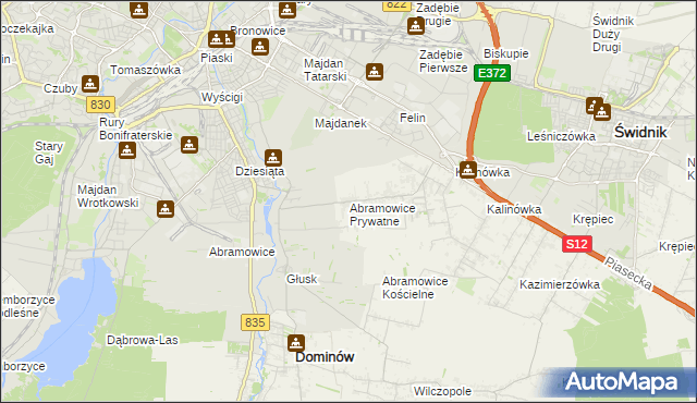 mapa Abramowice Prywatne, Abramowice Prywatne na mapie Targeo