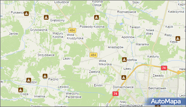 mapa Adamów gmina Bełchatów, Adamów gmina Bełchatów na mapie Targeo