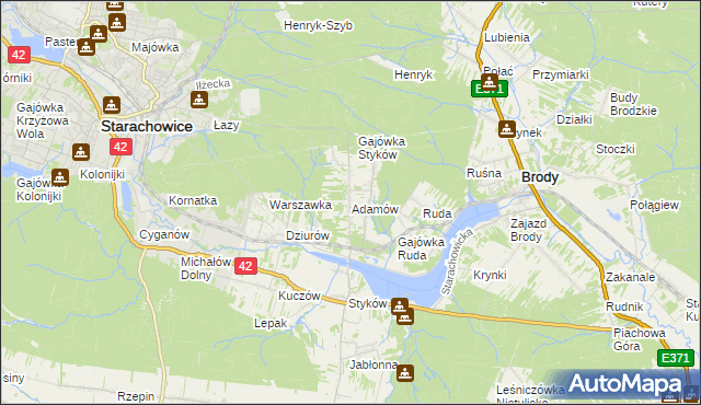 mapa Adamów gmina Brody, Adamów gmina Brody na mapie Targeo