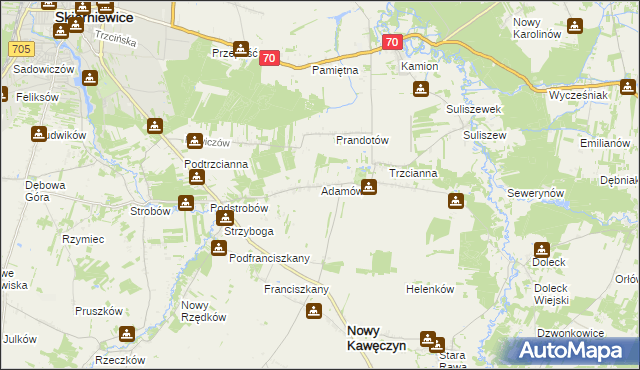 mapa Adamów gmina Nowy Kawęczyn, Adamów gmina Nowy Kawęczyn na mapie Targeo