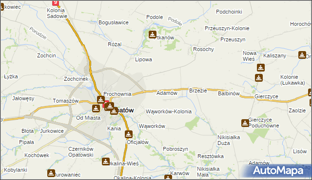 mapa Adamów gmina Opatów, Adamów gmina Opatów na mapie Targeo