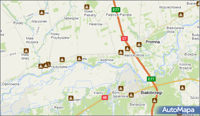 mapa Adamów gmina Promna, Adamów gmina Promna na mapie Targeo