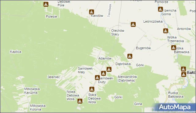 mapa Adamów gmina Sienno, Adamów gmina Sienno na mapie Targeo