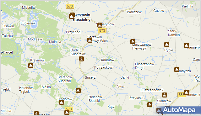 mapa Adamów gmina Szczawin Kościelny, Adamów gmina Szczawin Kościelny na mapie Targeo