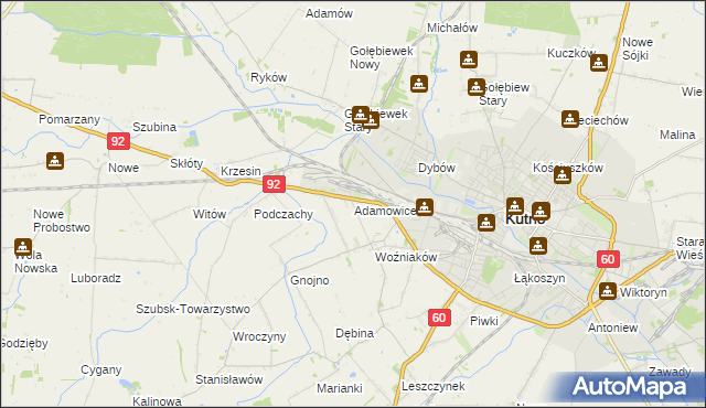 mapa Adamowice gmina Kutno, Adamowice gmina Kutno na mapie Targeo